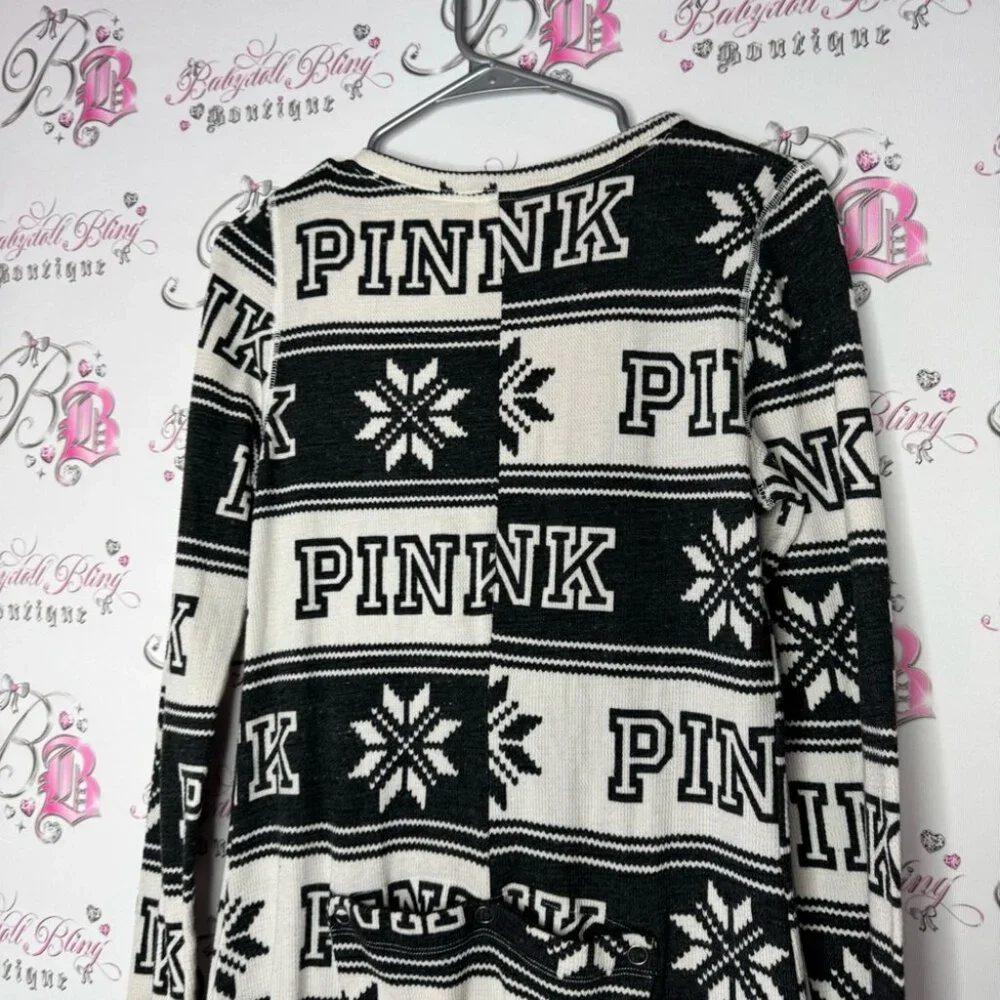 Victoria secret pink onesie long sleeve but flap waffle knit winter Pajamas - Picture 6 of 14
